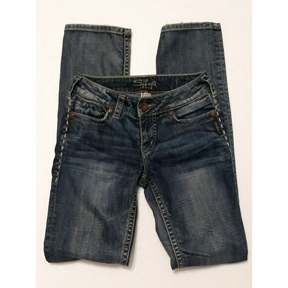 Silver Jeans Women's Size W24/L32 Lydia Straight Leg Skinny Med Wash Stretch - Picture 1 of 11